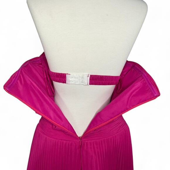 Fuchsia Strapless Pleated Evening Gown Sz XS Y2K Hot Pink Homecoming Prom Dress - Picture 4 of 10